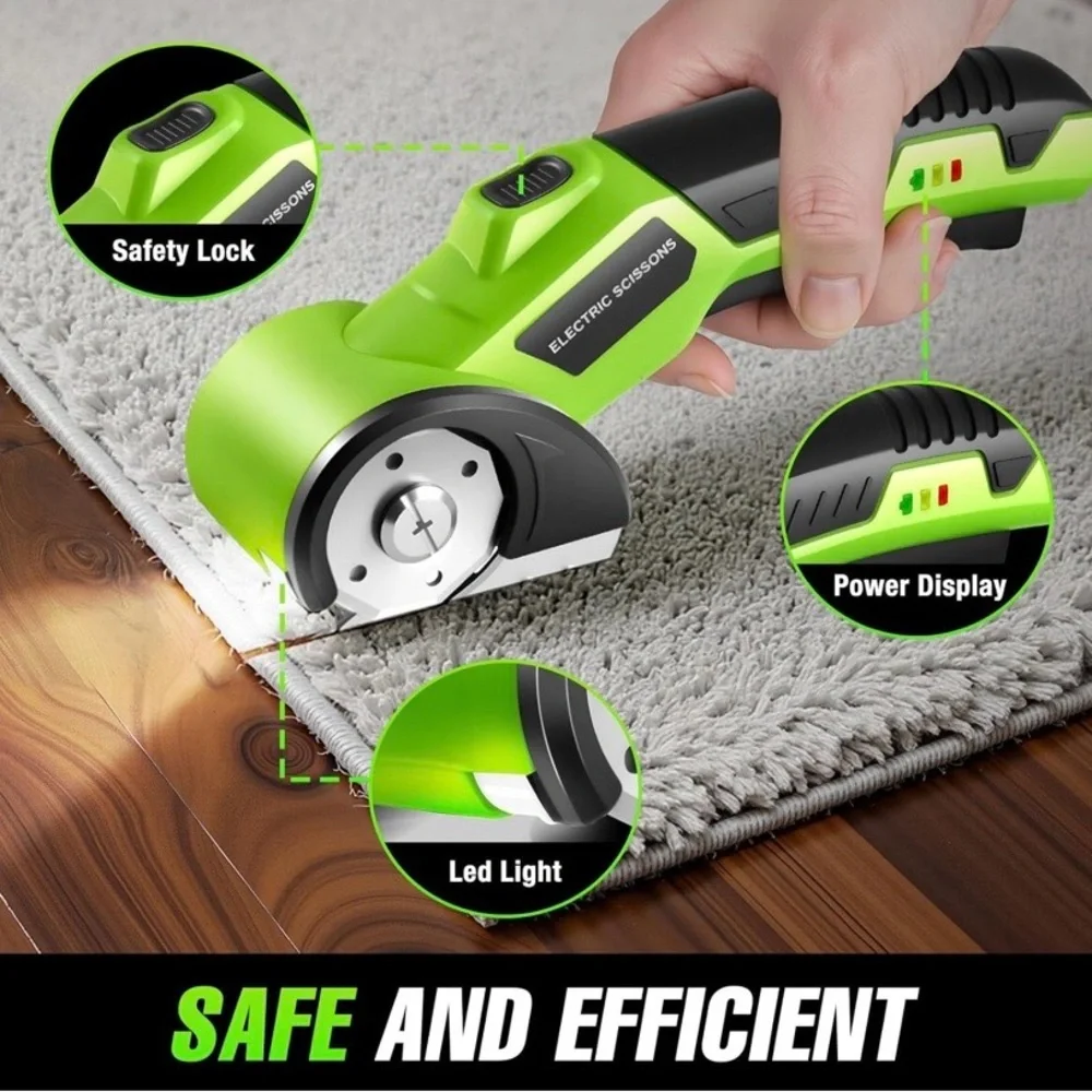 NEW - Green Cordless Electric Scissors, 4V Rechargeable Cardboard Box Cutter - Picture 5 of 7